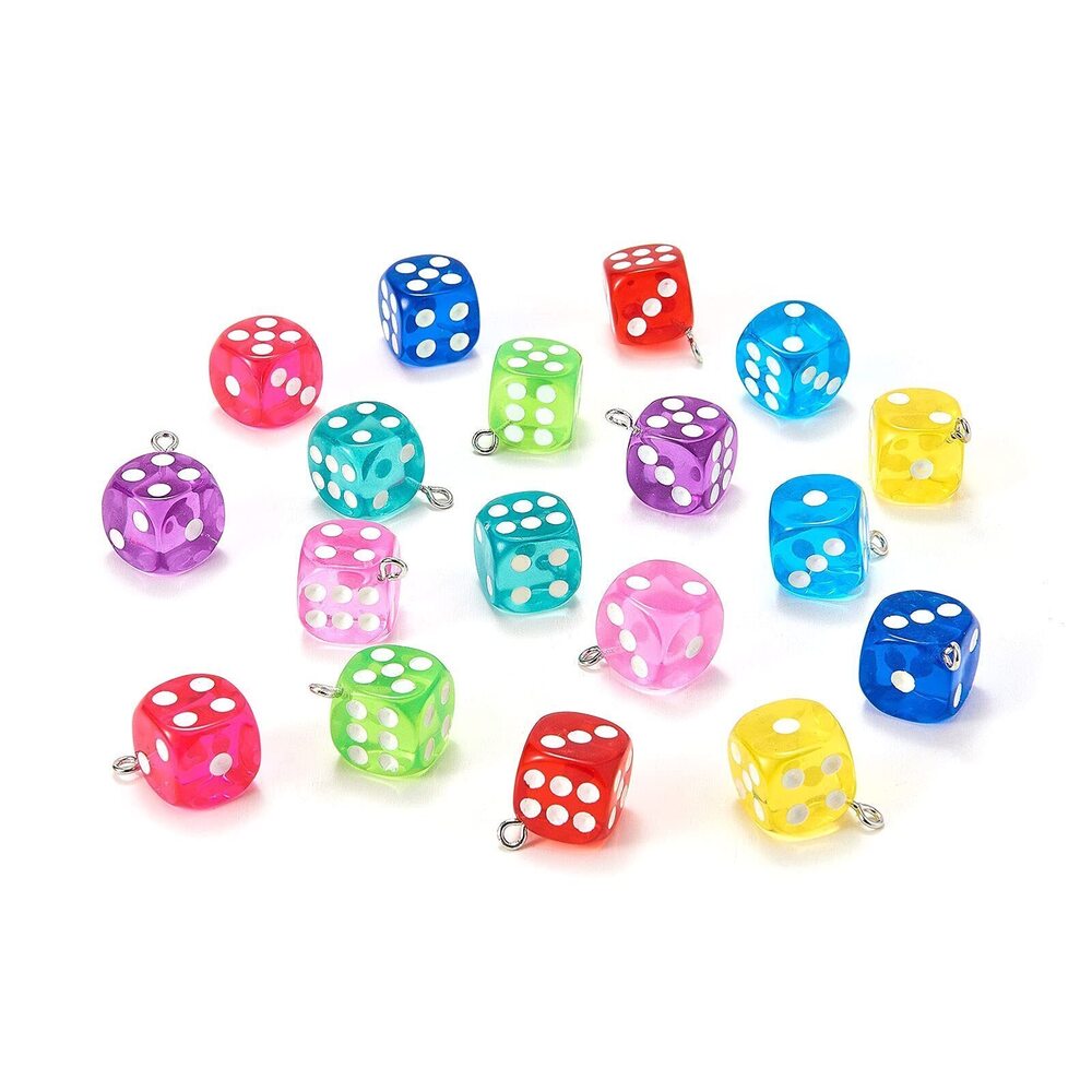 4432 20Pcs Multicolor Transparent Resin Pendants Mini Dice Charms Bulk